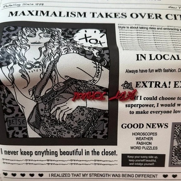 Betsey Johnson Black and White Newspaper Wristlet - Picture 12 of 15